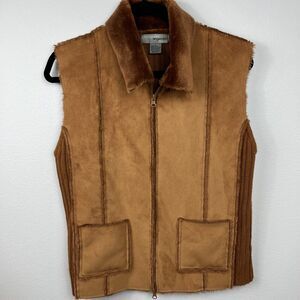 Vintage Designers Original Studio Brown Faux Fur Suede Knit Vest Large